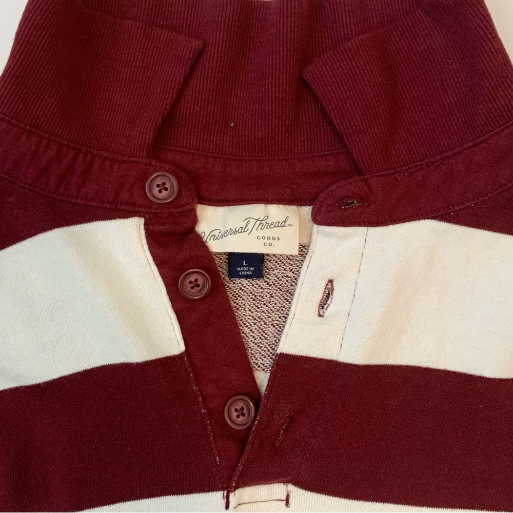 Universal Thread Maroon Striped Women’s Long Sleeve Polo Shirt - Picture 3 of 5
